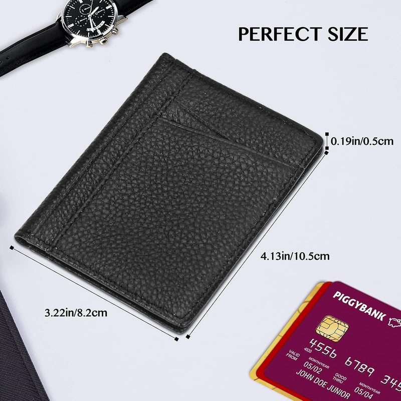 Unaone Slim Minimalist Wallet - Premium Leather RFID Blocking Front Pocket Wallets with 8 Card Slots and 2 ID Window, Black - Image 3